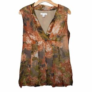 Coldwater Creek Silk Vneck Sleeveless Top Ethereal Brown & Orange Size Medium
